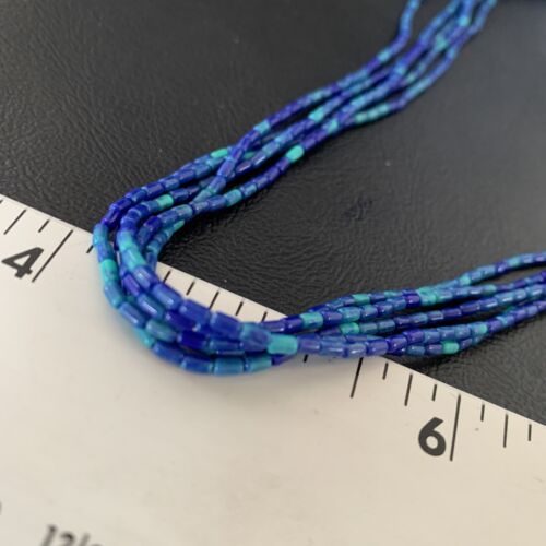 Blue Green Azurite Heishi Necklace | 5 Strand Stabilized Sterling Silver Pendant | 12930