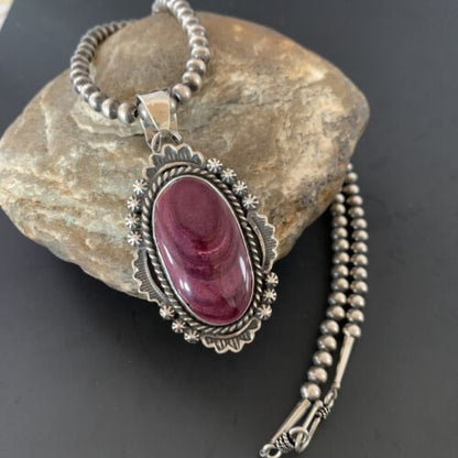 Navajo Purple Spiny Oyster Necklace Pendant | Sterling Silver | Authentic Native American Handmade | 11302