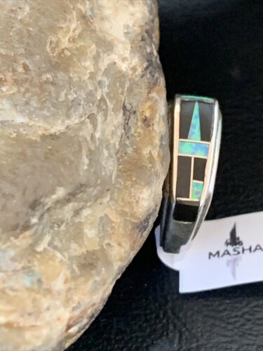 Navajo Multi-Color Opal & Black Onyx Inlay Ring | Sterling Silver | Sz 9.5 | 14677