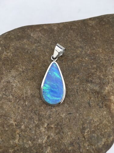 Native American Men's Navajo Blue Opal Pendant | Sterling Silver | 1.75" | 1112