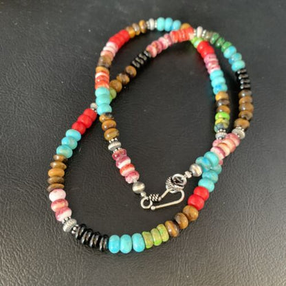 Multi-Color Turquoise Necklace | Sterling Silver | 20" | Authentic Native American Handmade | 13557