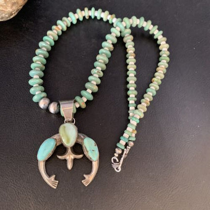 Navajo Royston Green Turquoise Naja Pendant Necklace | Sterling Silver | Authentic Native American Handmade | 13756