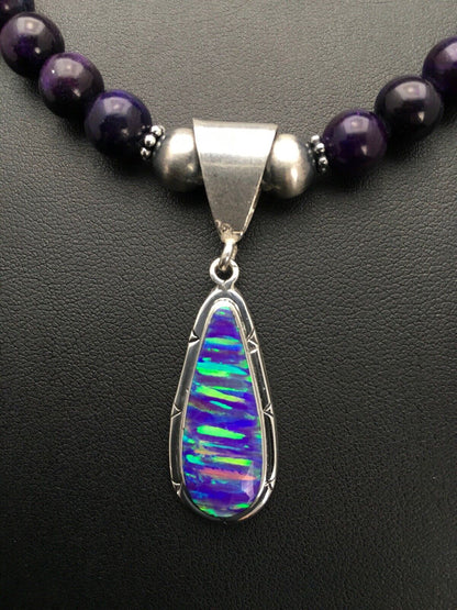 Navajo Purple Sugilite Necklace with Opal Pendant | Sterling Silver | 23" | Authentic Native American Handmade | 2794