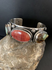 Navajo Green Royston Turquoise Spiny Oyster Cuff Bracelet | Sterling Silver | Authentic Native American Handmade | 1379