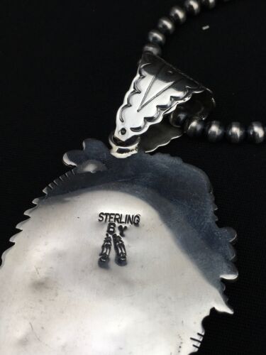 Navajo Pearls Kingman Turquoise Pendant Necklace | Sterling Silver | Native American Handmade | 4819
