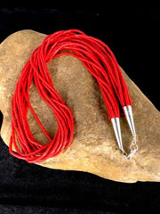 Native American Red Stabilized Coral Heishi Necklace | 10 Strand | Sterling Silver | 20" | 1216