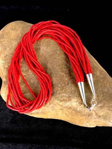 Native American Red Stabilized Coral Heishi Necklace | 10 Strand | Sterling Silver | 20" | 1216