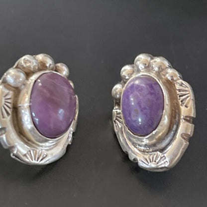 Navajo Sugilite Earrings | Sterling Silver Post Stud | Authentic Native American Handmade | 0.5" | 2070