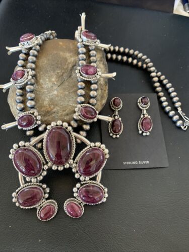 Navajo Purple Spiny Squash Blossom Naja Pendant | Sterling Silver | Authentic Native American Handmade | 12182 - Masha USA