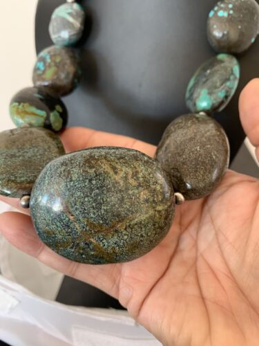 Navajo Graduated Sterling Silver Natural Blue Nugget Turquoise Necklace | Authentic Native American | 23" | 621
