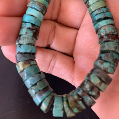 Turquoise Heishi Bead Necklace | 12mm | 20" | Sterling Silver | Native American Handmade | 13931
