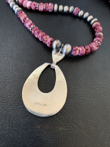Navajo Sterling Silver Necklace | Turquoise & Purple Spiny Oyster Inlay Pendant Set | 18" | 12331
