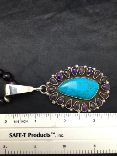 Navajo Purple Sugilite Turquoise Necklace | Sterling Silver | 23" | Authentic Native American Handmade  | 1001
