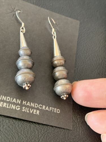 Navajo Pearls Bead Earrings | Sterling Silver Stamped | Authentic Native American Handmade | 13045