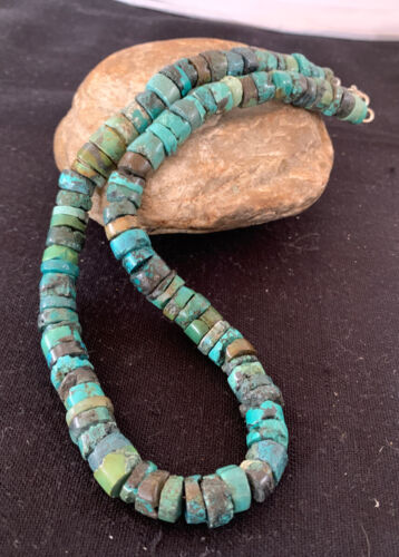 Rustic Turquoise Heishi Bead Necklace | 11mm | Navajo Sterling Silver | Authentic Native American Handmade | 17" | 639