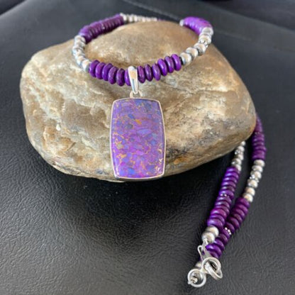 Navajo Pearls Purple Sugilite Mojave Turquoise Necklace | Sterling Silver | Authentic Native American Handmade | 13303