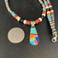 Navajo Blue Turquoise Inlay Pendant Necklace | Sterling Silver | Authentic Native American Handmade | 13865