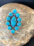 Navajo Blue Cluster Turquoise Ring | Authentic Native American Sterling Silver | Multi-Stone | Sz 10 | 12308