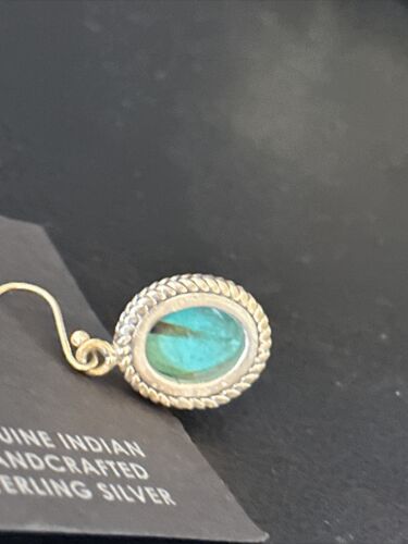 Navajo Blue Turquoise Dangle Earrings | Sterling Silver | 1" | Authentic Native American Handmade | 14772