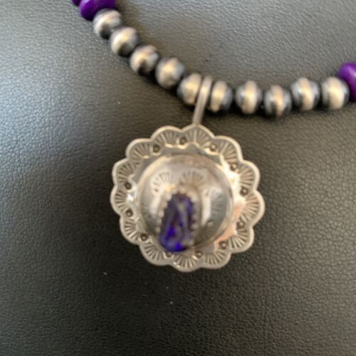 Navajo Purple Sugilite Pendant Necklace | Sterling Silver | Authentic Native American Handmade | 13844