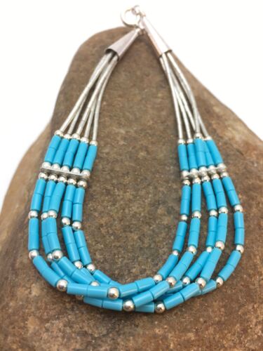 Blue Turquoise Heishi Liquid Silver Bracelet | Sterling Silver | 7" | 5-Strand | 13596