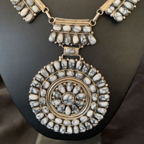 Navajo White Buffalo Turquoise Necklace | Sterling Silver | Authentic Native American Handmade | 2115