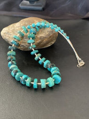 Navajo Turquoise Heishi Necklace | Sterling Silver Tube Beads | Authentic Native American Handmade | 20" | 11775