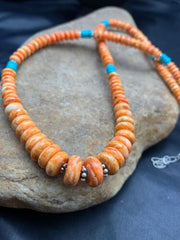 Navajo Spiny Oyster & Turquoise Graduated Necklace | Sterling Silver | Authentic Native American | 20" | 4608