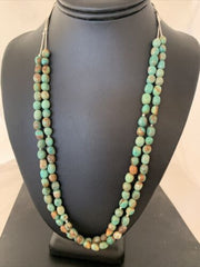 Navajo Sterling Silver Heishi Green Turquoise 2 Strand Bead Necklace | Authentic Native American Handmade | 00871