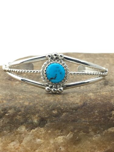 Navajo Blue Turquoise Children's Bracelet | Sterling Silver | Authentic Native American Handmade | 4375