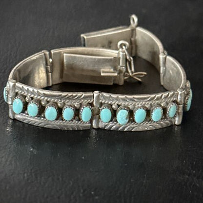Native American Navajo Blue Turquoise Link Bracelet | Sterling Silver | 14650