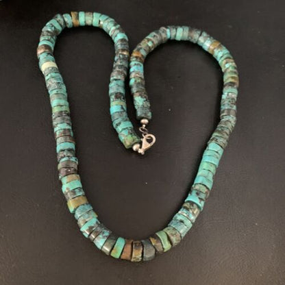 Southwestern Blue Turquoise Heishi Necklace | 8mm | 20" | Sterling Silver | 14119