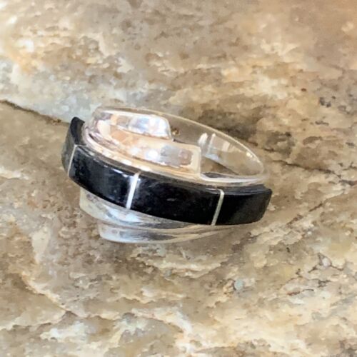 Native American Handmade Navajo Black Onyx Inlay Band Ring | Sz 6.5 | 12466