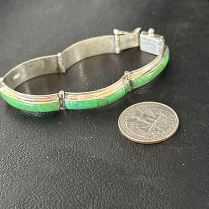 Women's Green Gaspeite Inlay Link Bracelet | Sterling Silver | 6.25" | 14526