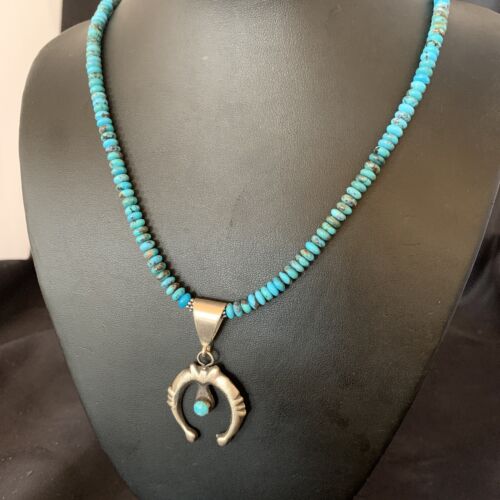 Navajo Sterling Silver Blue Turquoise Pendant Necklace | 6mm Beads | 24" | Authentic Native American Handmade | 12776