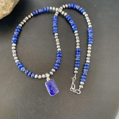 Native American Navajo Blue Lapis Pendant Necklace | Sterling Silver | Authentic Handmade | 11672