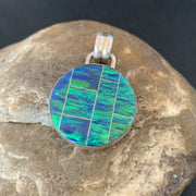 Authentic Native American Navajo Sterling Silver Blue Fire Opal Inlay Pendant | Handmade Jewelry | 13143