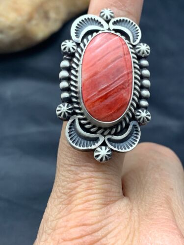 Native American Men's Spiny Oyster Ring | Navajo Sterling Silver | Sz 7.5 | 4287