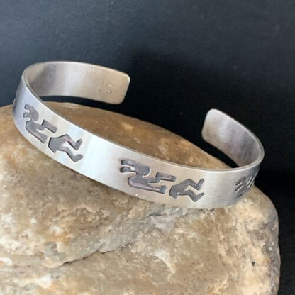 Navajo Kokopelli Stamped Cuff Bracelet | Sterling Silver | Authentic Native American Handmade | 12826