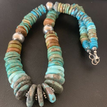 Navajo Blue Green Turquoise Necklace | Sterling Silver | Authentic Native American | 20" | 11928