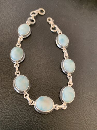 Navajo Blue Larimar 7 Link Bracelet | Sterling Silver | 7.5" | Authentic Native American Handmade | 10623