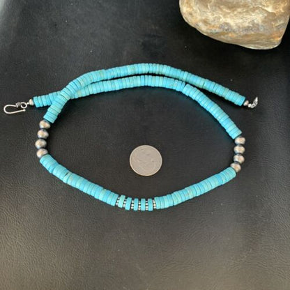 Southwestern Blue Turquoise Heishi Necklace | 8mm | 20" | Sterling Silver | 13935