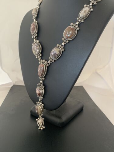 Native American Lariat Necklace | Wild Horse Turquoise | Sterling Silver | Navajo Handmade | 00583