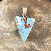 Navajo Turquoise Spiny Opal Multi-Color Inlay Pendant | Sterling Silver | Authentic Native American Handmade | 13723