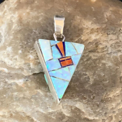 Navajo Turquoise Spiny Opal Multi-Color Inlay Pendant | Sterling Silver | Authentic Native American Handmade | 13723