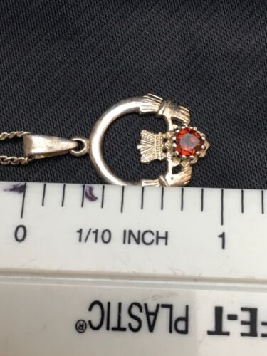 Native American Navajo Garnet Pendant Necklace | Sterling Silver | 14" Chain | 8971
