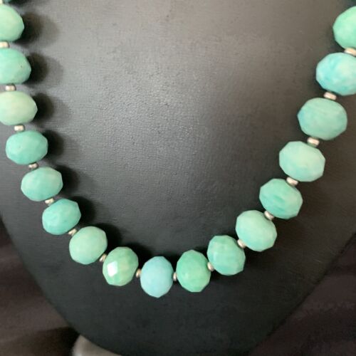 Navajo Chunky Amazonite Bead Necklace | Sterling Silver Pearls | 20" | Authentic Native American Handmade | 13410