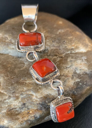 Navajo Red Coral Multi-Stone Pendant Necklace | Authentic Native American Sterling Silver | Multi-Stone | 13243