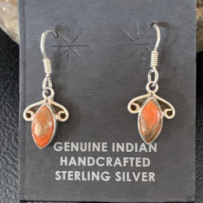 Navajo Orange Spiny Oyster Earrings | Sterling Silver | Authentic Native American Handmade | 12830 - Masha USA