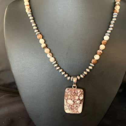 Navajo Wild Horse Turquoise Necklace Pendant | Sterling Silver | 21" | Authentic Native American Handmade | 13863